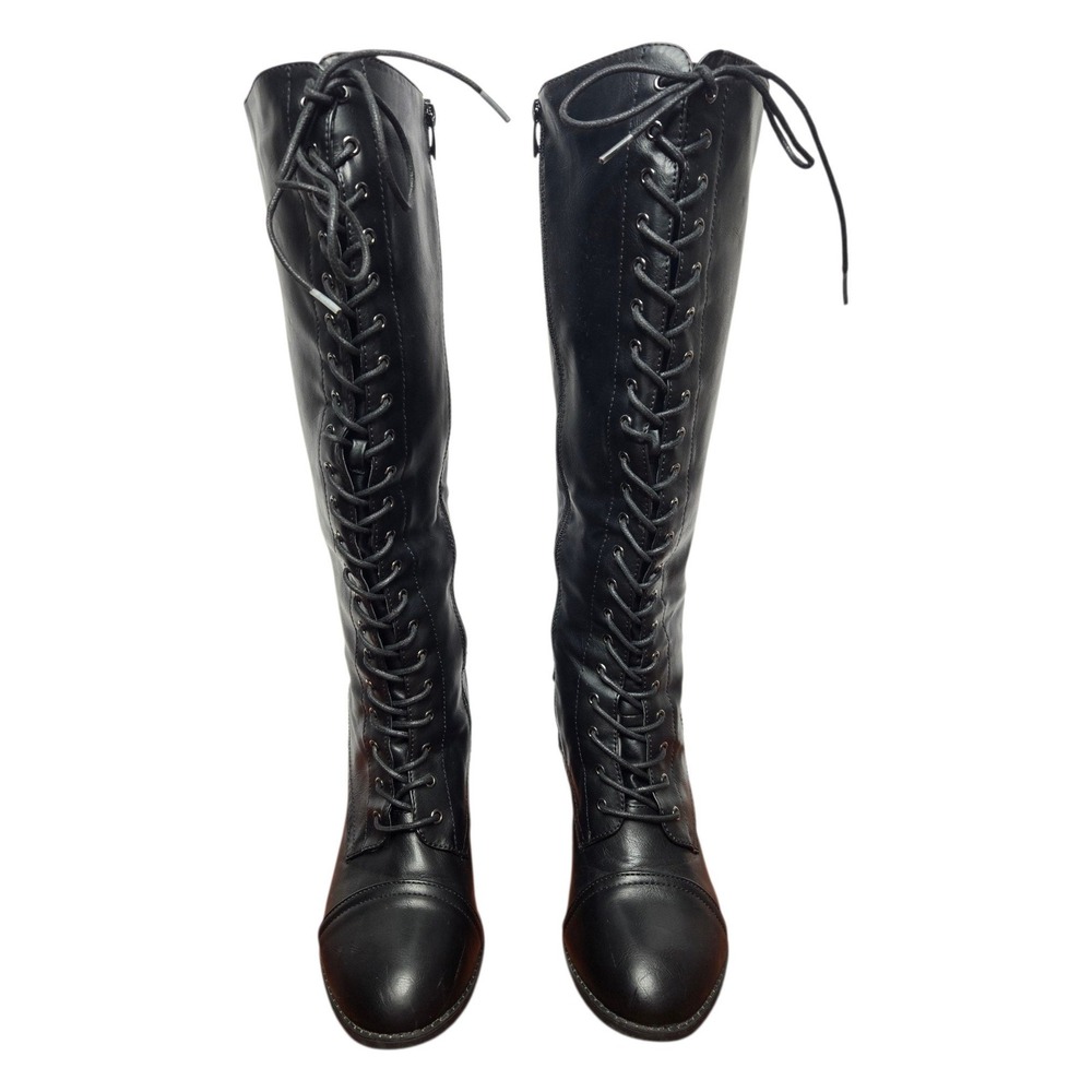 Torrid Lace-Up Heeled Knee Boot 10W Black Goth Victorian Combat Boot Witchy Zip